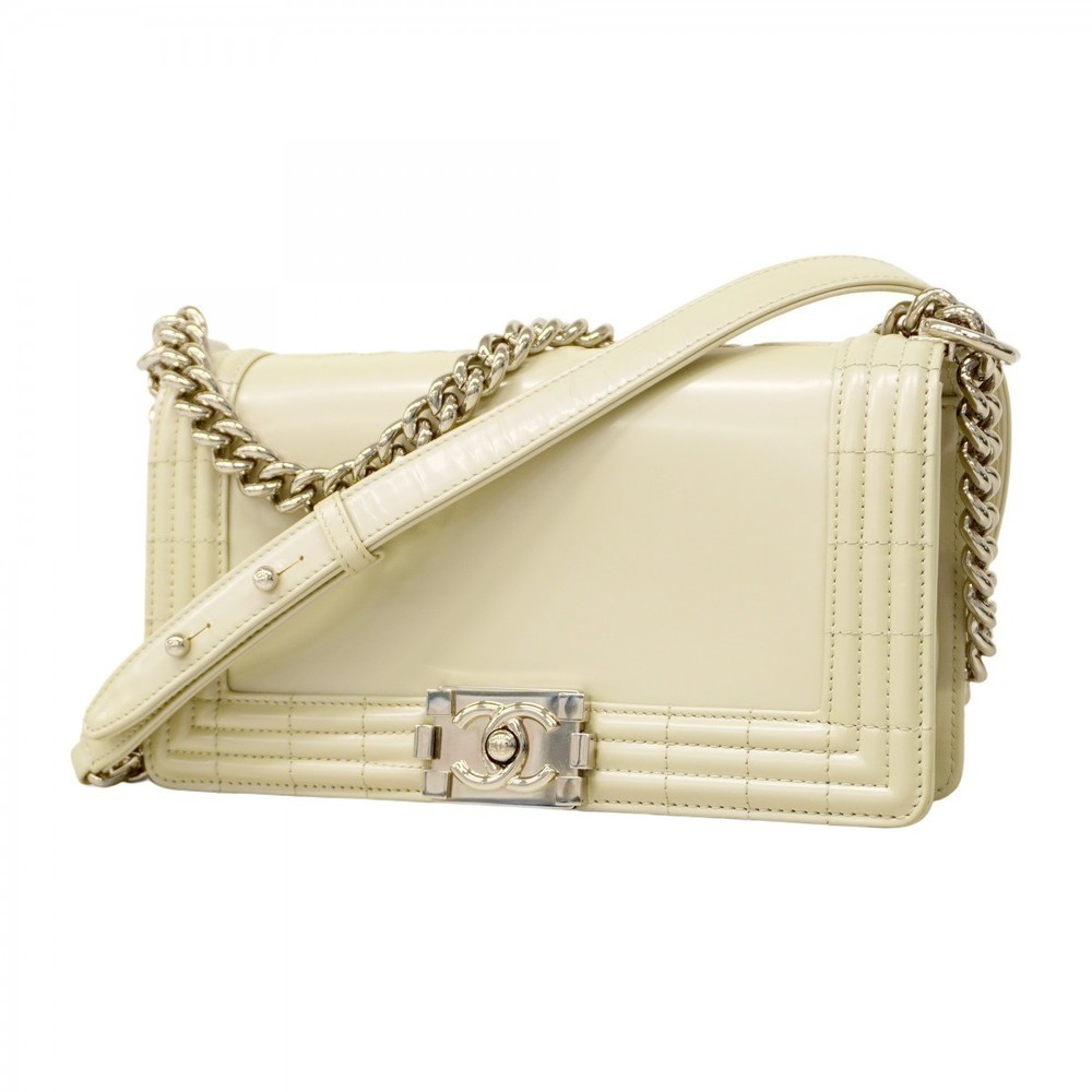 Chanel White Boy Bag Chain Leather Shoulder s W Ivory